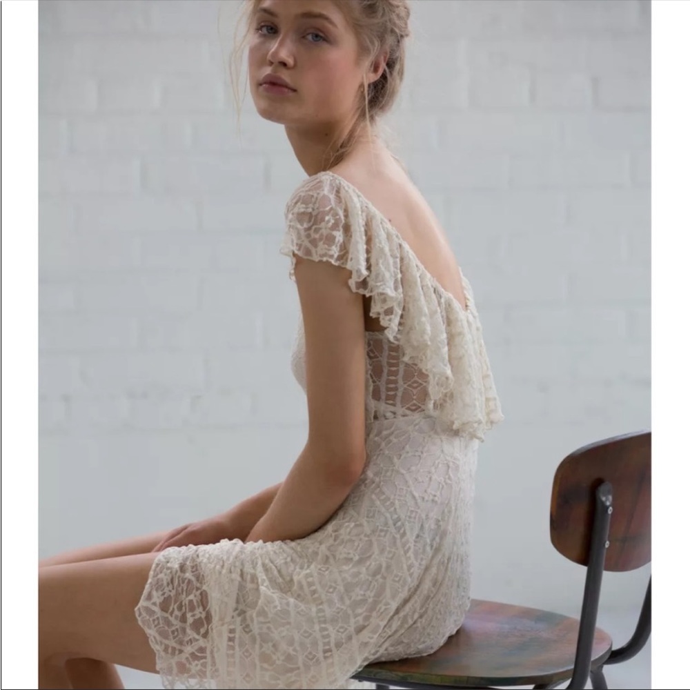 Urban Outfitters Cream Lace Fit-and-Flare Dress